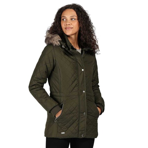 Regatta Ladies Zella Dark Khaki Long Length Jacket - 1