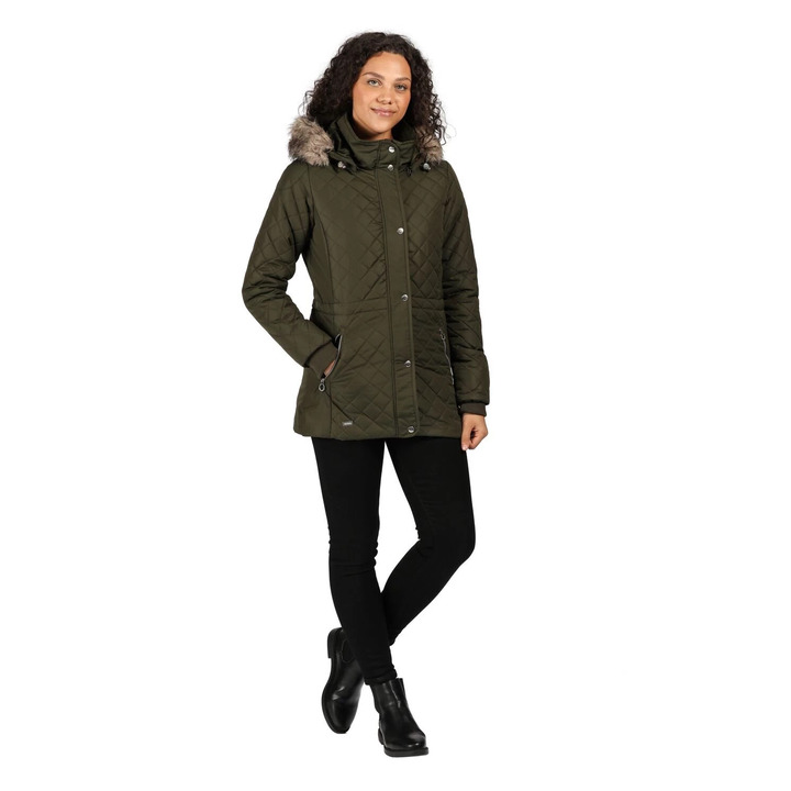 Regatta Ladies Zella Dark Khaki Long Length Jacket - 3