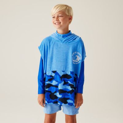 Детско пончо за преобличане Regatta Kids Towel Robe Blue Camo