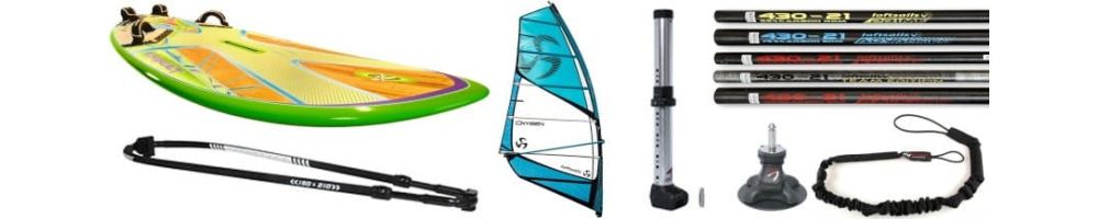 Windsurfing sets. Booms, masts, boards and sails